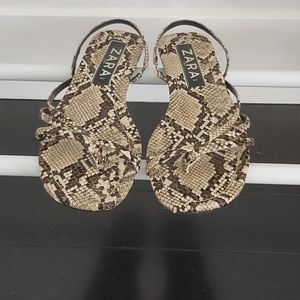 ZARA snakeskin print flat strappy sandals
